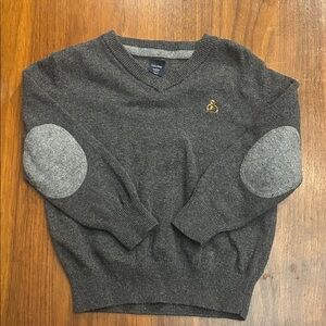 V-neck Charcoal Gray Sweater with Elbow Patches